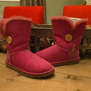 UGG Pink Perforated Shearling Boots